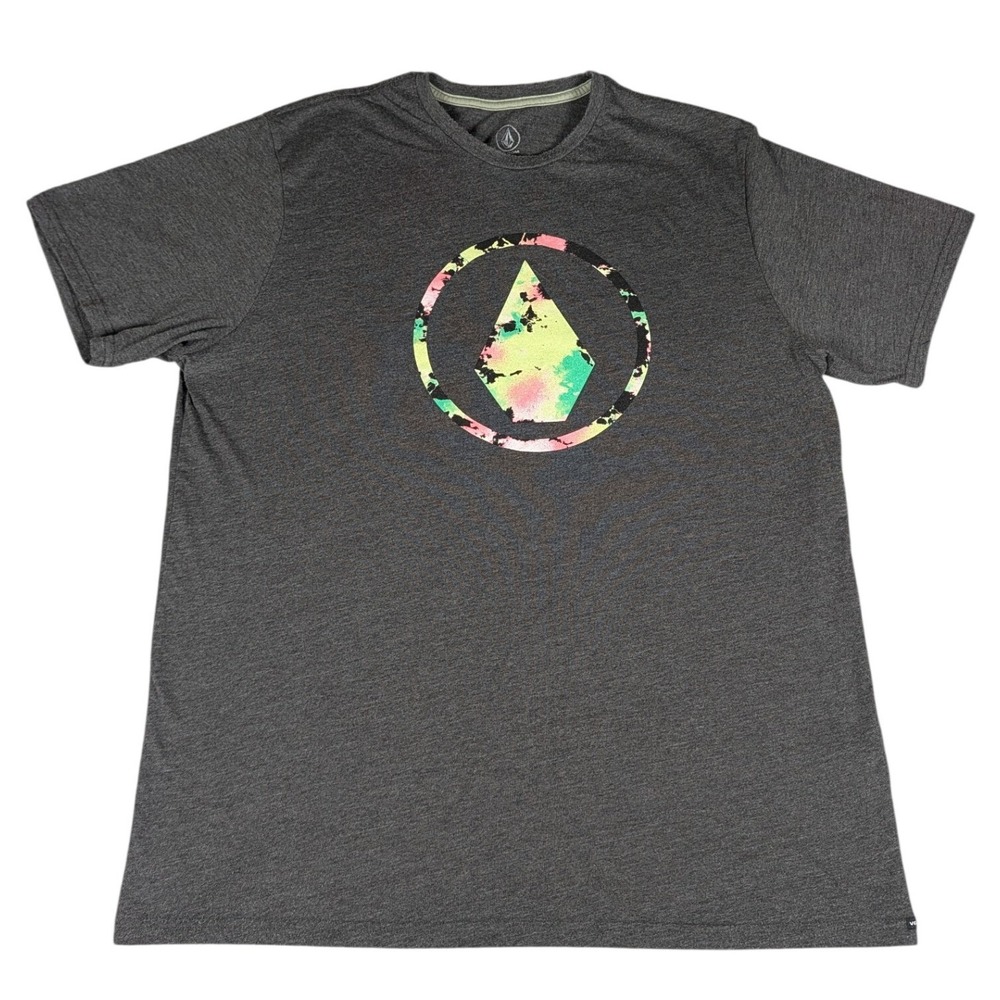 Volcom T-Shirt Mens XXL Gray Neon Tie Dye Stone Logo Skate Surf Excellent